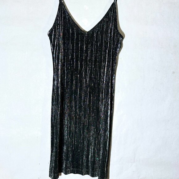 Mikai Size Large Slip Dress Charcoal Gray Black Metallic Shimmer Sexy Slinky - Picture 2 of 7